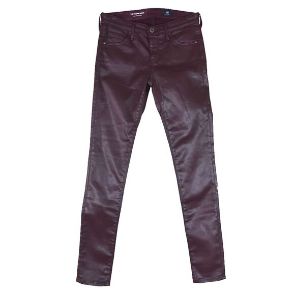 AG Legging Ankle Pants 25R Coated Waxed Jeans Ox Blood Red Skinny Super Sleek - Picture 3 of 10